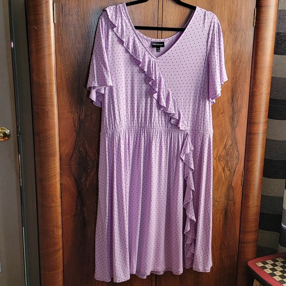 LANE BRYANT NWT Lavender w blk polka dots Dress Sz 18/20